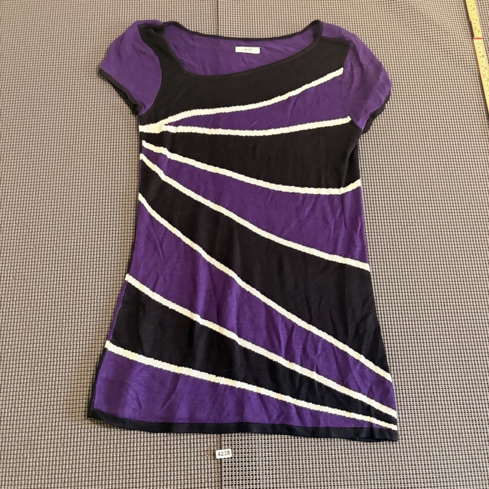 Cache Purple Black Diagonal Stripe Short Sleeve Knit Top Estimated XS